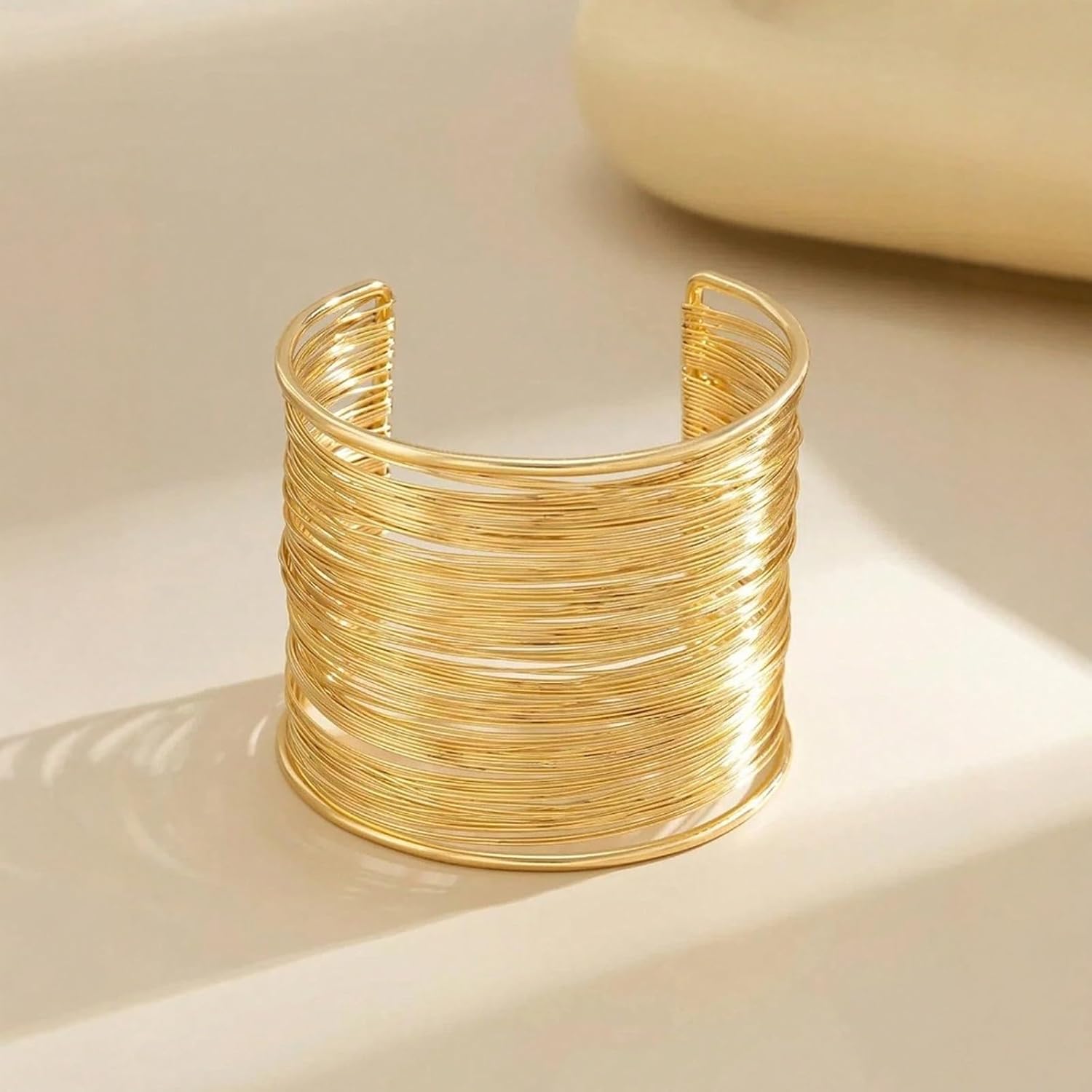 2pcs Arm Wide Cuff Jewelry for Women Adjustable Chunky Gold Cuff Bangle Bracelet Armband Upper Boho Summer Beach Statement Bracelets - Image 3