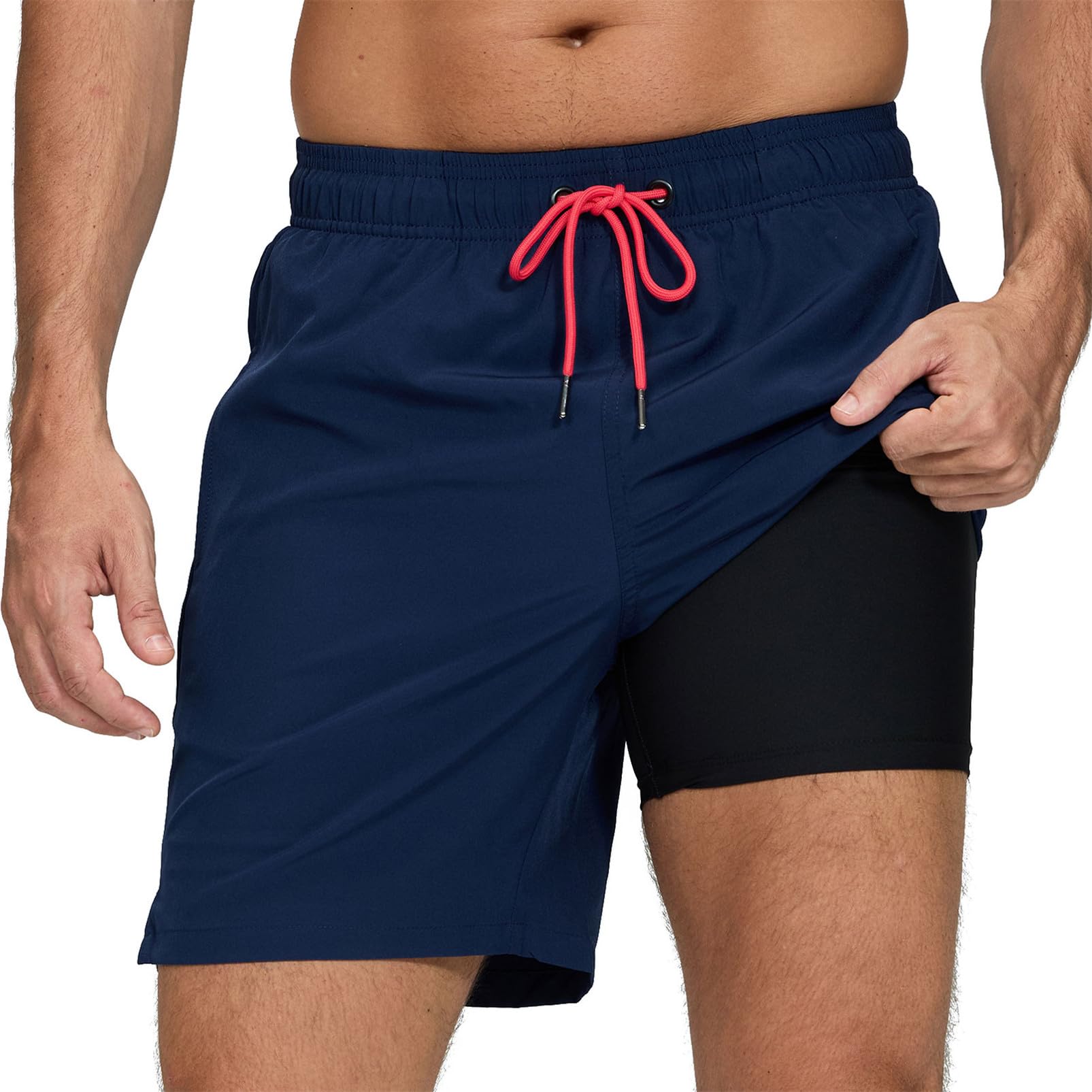 outfit spring Badehose Herren Schnelltrocknend mit Reißverschlusstasche, 2-in-1 Badeshorts für Herren mit Kompressions-Innenhose, Boardshorts Männer für Strand, Pool & Training