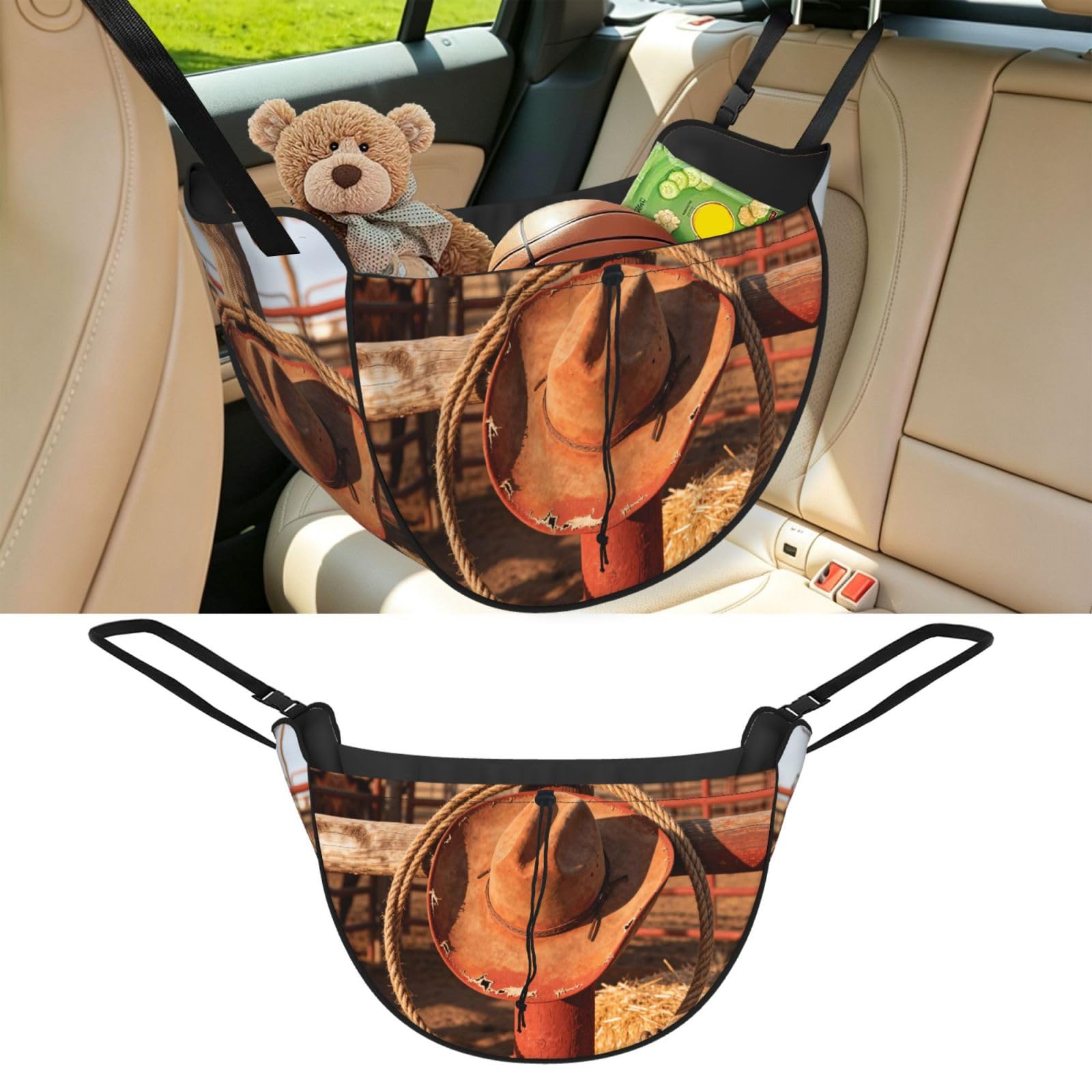 Cntdbu Black Cowboy Hat Lasso Car Seat Organizer-Backseat Storage Bag For Travel
