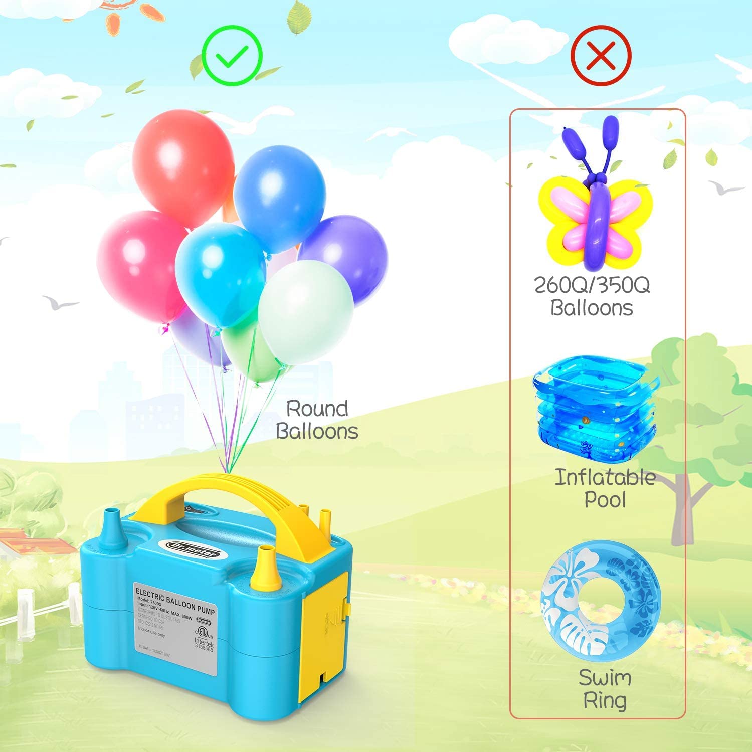 Dr.meter Elektryczna pompka do balonów, 600 W, z podwójną dyszą, dmuchawa do pompowania, przenośna, elektryczna pompka do balonów, na imprezę, wesele, urodziny