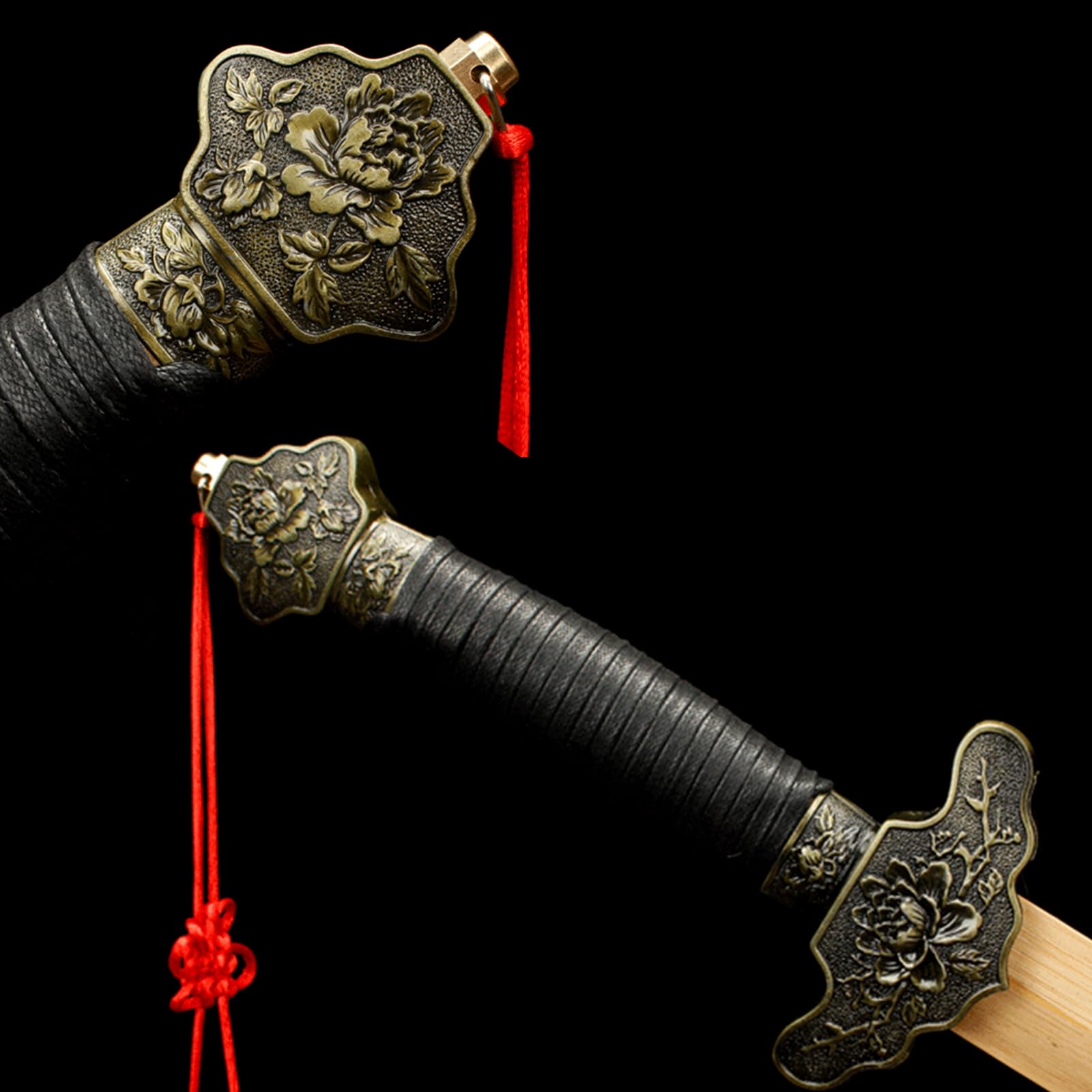 Espadas Tai Chi de Madera con Flores de Peonía, Espada Entrenamiento de Bambú Natural con Vaina, Katana de Madera, Bokken Hecho a Mano 103cm para Cosplay y Artes Marciales