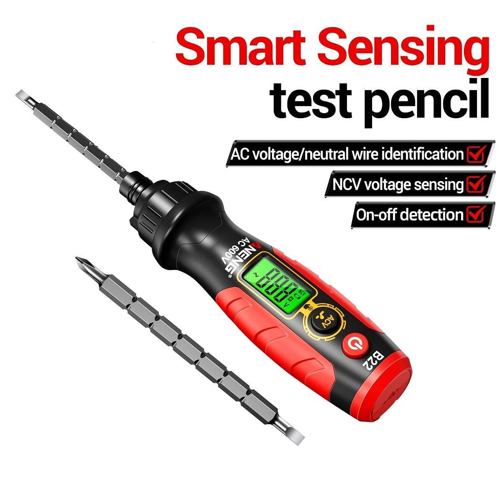 Elektrischer Prüfgerät Stift Spannungsprüfer Schraubendreher Drahtdetektor set aus Metall Einhandbedienung für Werkstatt Innenausbau, Rot