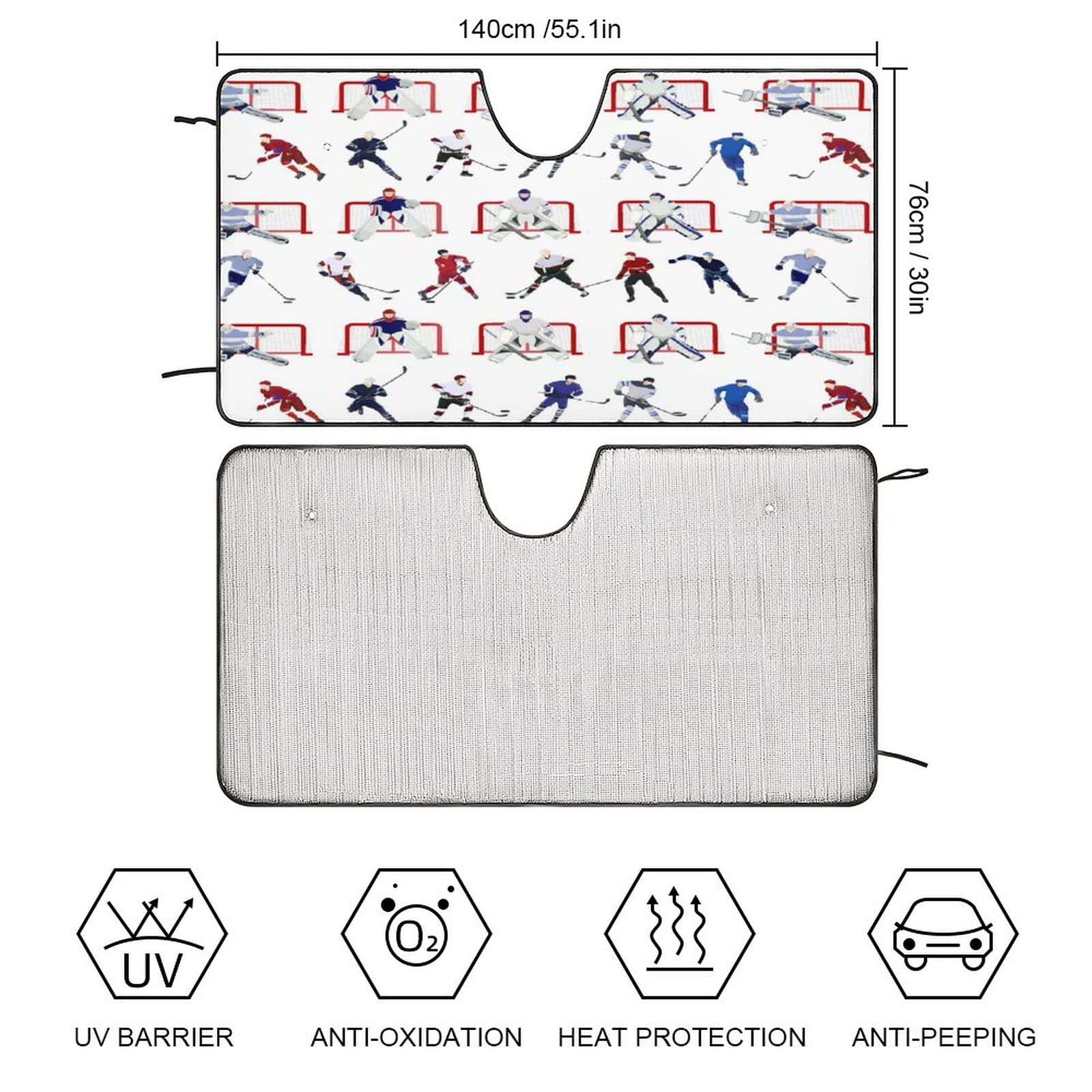 Abstract Ice Hockey Kids Sports Theme Car Sun Shade Windshield Cartoon Hand Painted Hockey Players for Most Vehicles 55L x 30W Inch