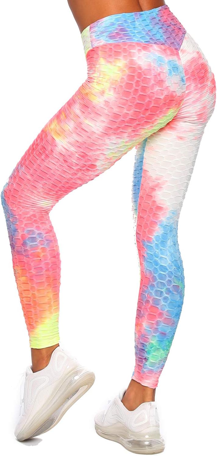 Women's High Waisted Workout Leggings Tummy Control Slimming Scrunch Booty Yoga Pants Ruched Butt Lift Sport Tights (Multi Color-1, M) Pink