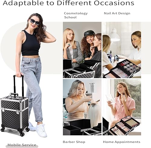 Miniatura 3 de Estuche de tren de maquillaje rodante Estuche cosmético sobre ruedas Estuche de maquillaje con rueda, Negro -