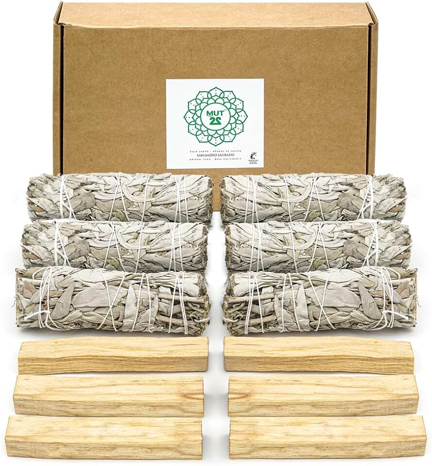 6 Salvia Blanca y 6 Palo Santo Sagrada para Quemar - Hierba de Purificación y Armonía: Salvia Apiana 100% Natural, Ideal para Limpieza Espiritual y Rituales Energéticos