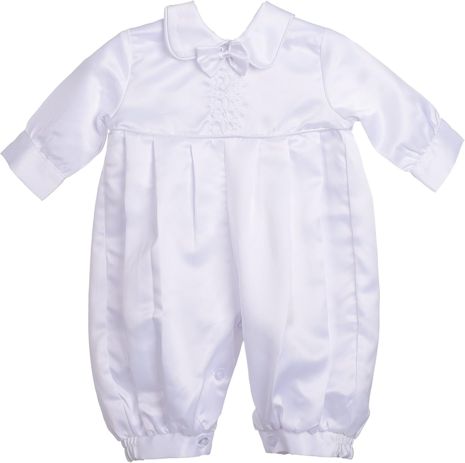 Dressy Daisy Infant Baby Boy Christening Baptism Outfit Satin Romper Bodysuit Set with Bonnet Hat Size 0-18 Months, White - Image 2