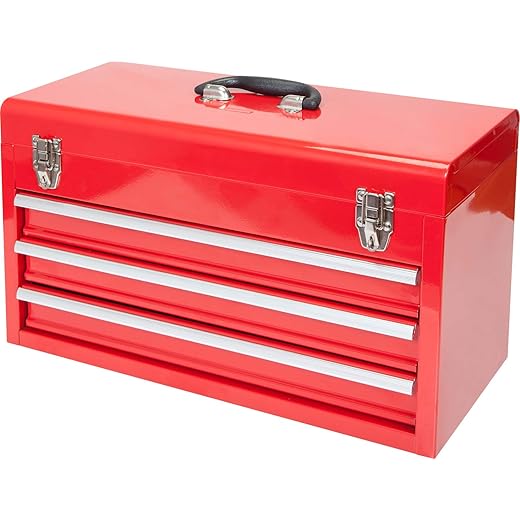 BIG RED ANTBD133-XB Torin 20" Portable 3 Drawer Steel Tool Box with Metal Latch Closure, Red