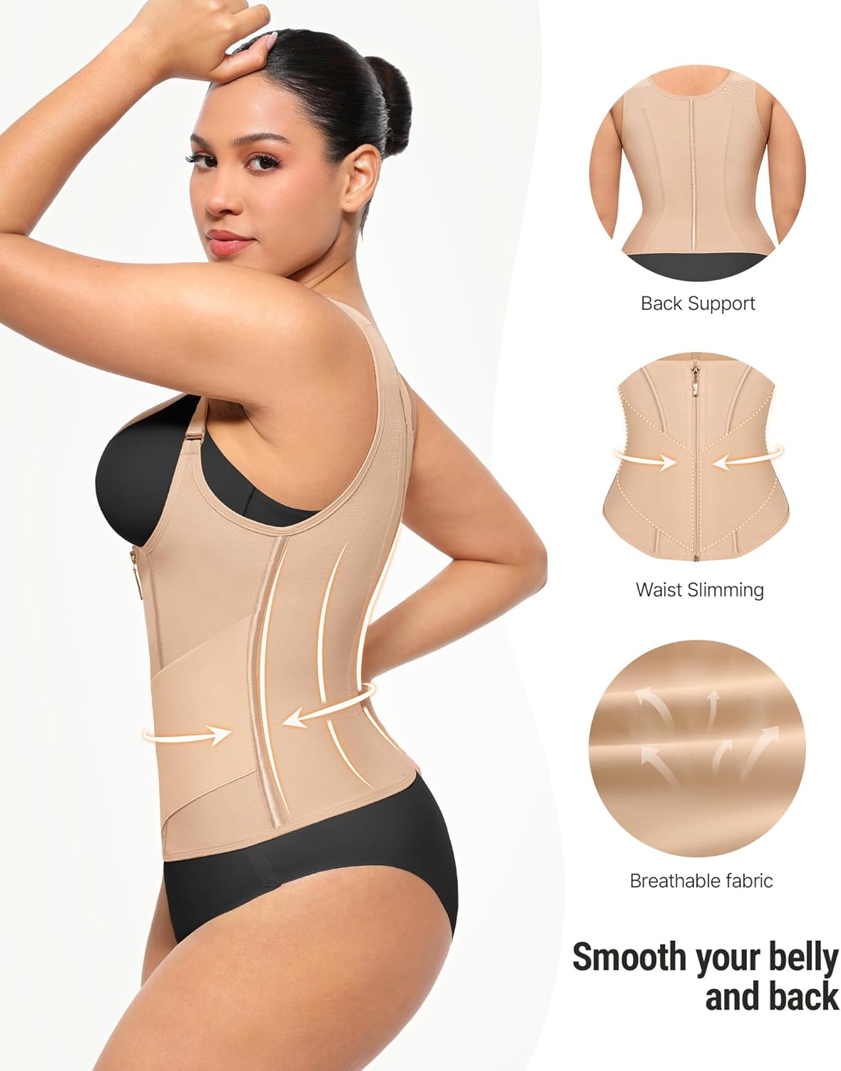 FeelinGirl Waist Trainer Vest for Women Tummy Control Corset Body Shaper with Back Support Adjustable Straps - Image 5