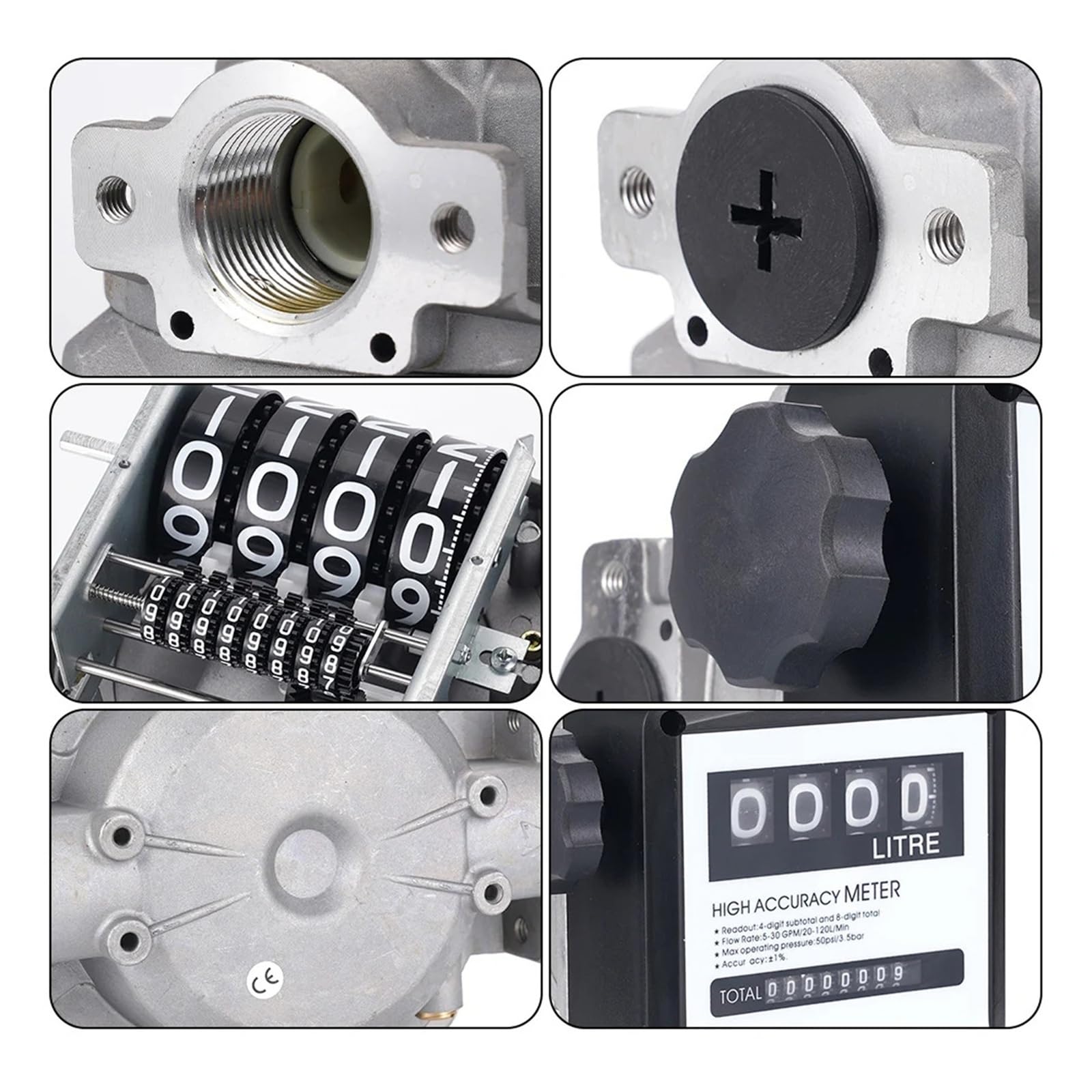 FM-120 4 Medidor de Flujo de Combustible Digital Contador 20-120L/Min Contador de Sensor de Flujo de Aceite de Gasolina Diesel Pantalla de Alta precisión