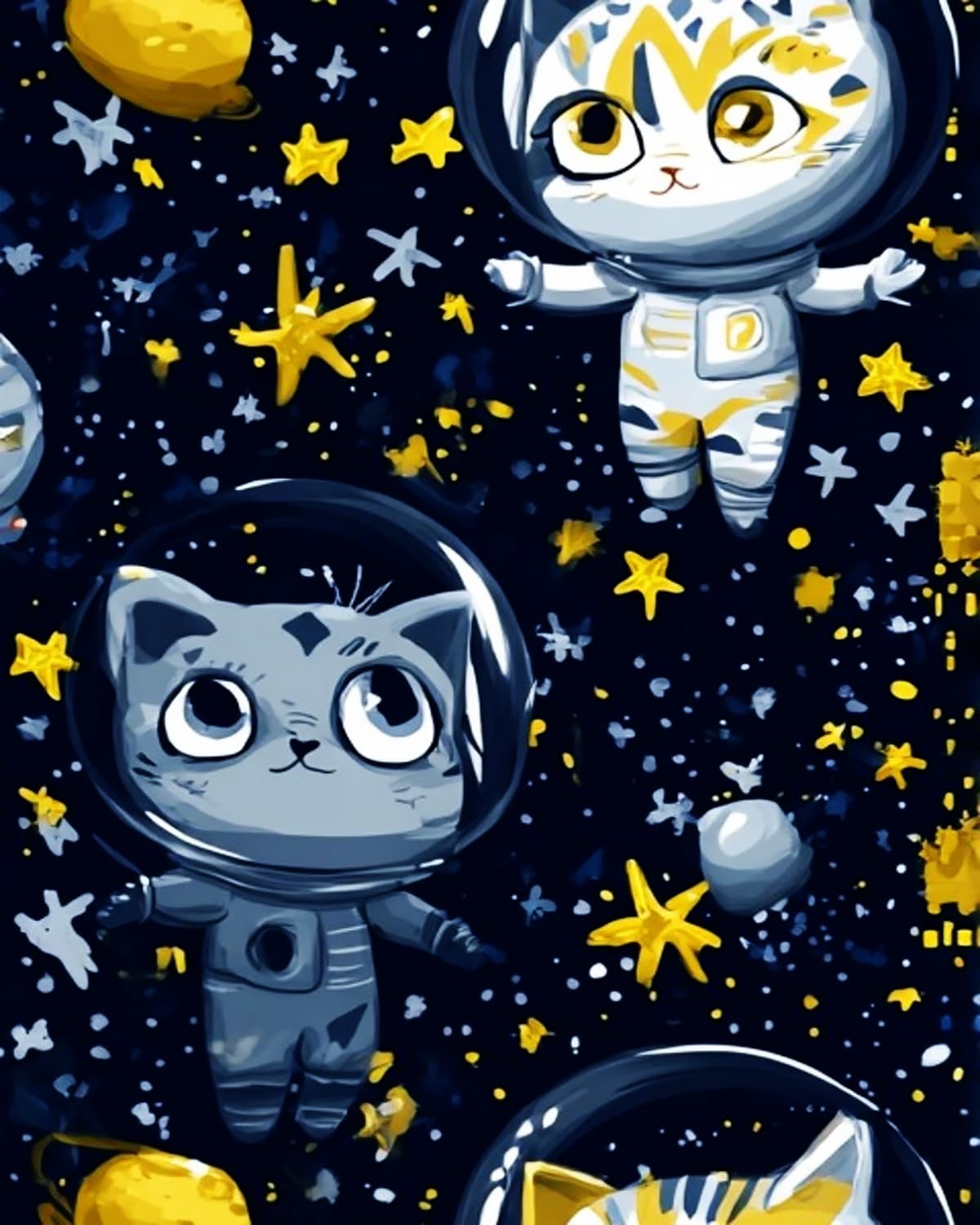 Liubaishi Black Paint By Numbers For Adults, Space Cat Theme, 16X20 Inch Acrylic Canvas Kit With Brushes And Paints