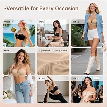 Mokibras Strapless Bra, Strapless Front Closure Bra Wireless Push up Padded Non Slip Tube Jelly Bra