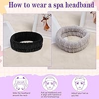 Vista 5 de Diadema de spa, diadema de maquillaje para lavar la cara, bandas para el cabello para hombres, negro y gris
