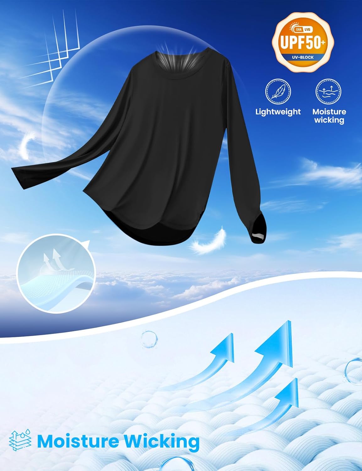 MOHEEN Women's Long Sleeve Workout Tops, Sun Shirts Stretch Quick Dry Gym Running Hiking Shirt - Image 4