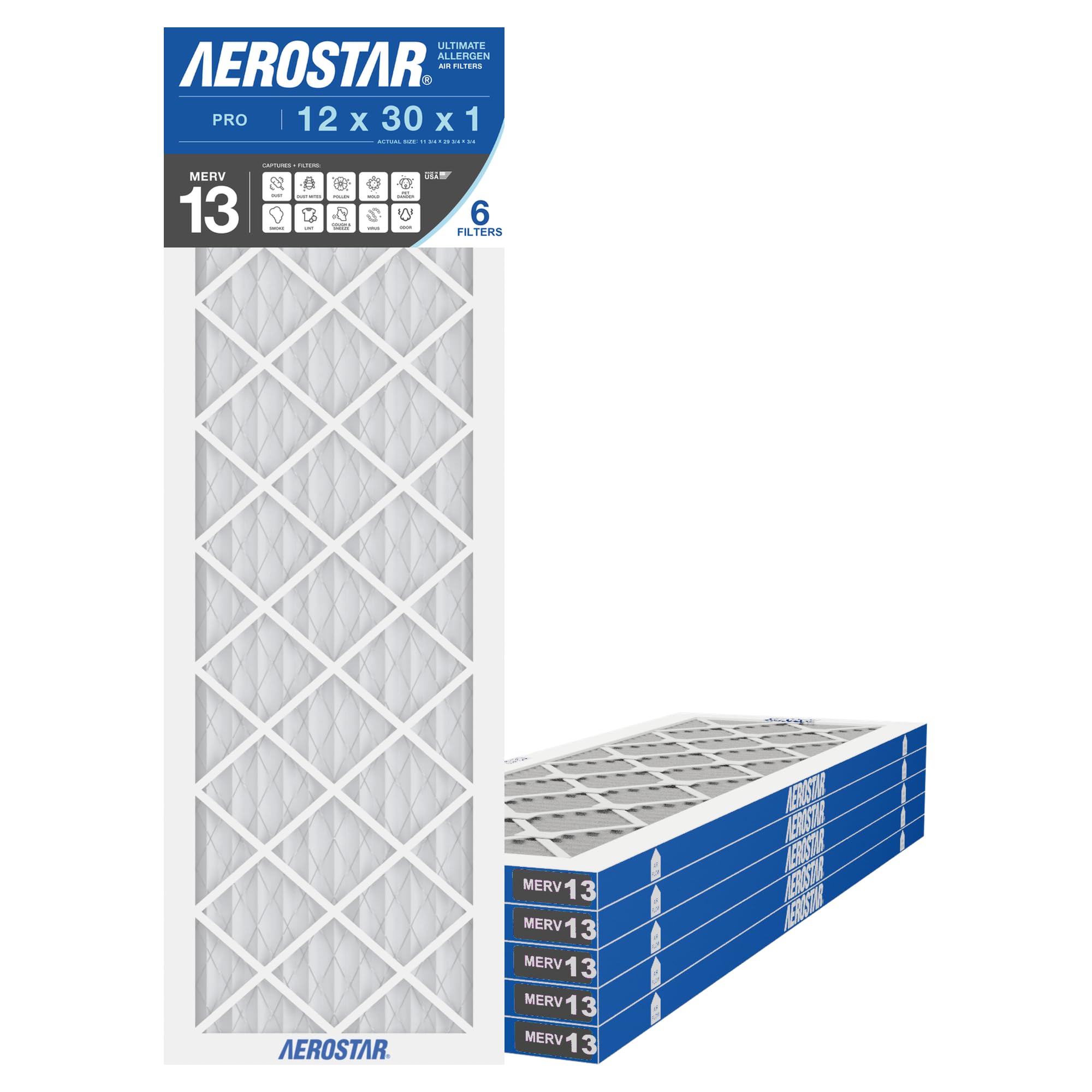 Aerostar 12x30x1 MERV 13 AC Filter 6-Pack
