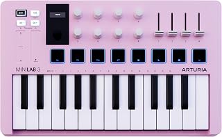 Arturia MiniLab Teclado controlador MIDI USB de 3-25 teclas con 8 pads de batería multicolores, 8 perillas y software de producción musical incluido, cuarzo rosa | 8 pads de batería multicolores, 8 perillas y software de producción musical incluidos, cuarzo rosa