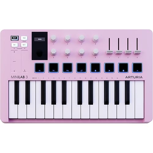Arturia MiniLab 3-25 Key USB MIDI Keyboard Controller With 8 Multi-Color Drum Pads, 8 Knobs and Music Production Software Included, Rose Quartz