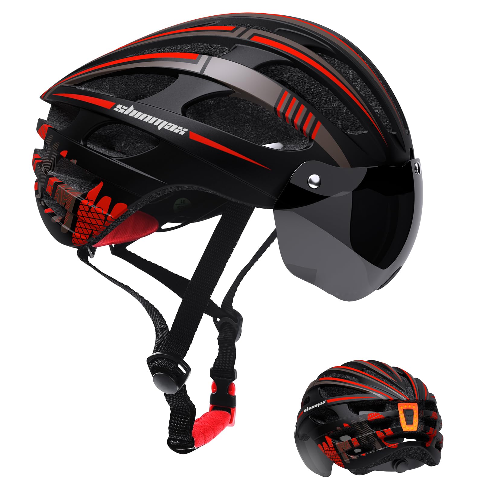 Shinmax Casco Bicicleta Adulto Casco Bici con USB Luz Pegatina Luminosa Certificado CE Casco Bicicleta Mujer Hombre con Visera Magnética Casco MTB Casco Bici para Montaña Ciclismo Carretera 57-62 cm