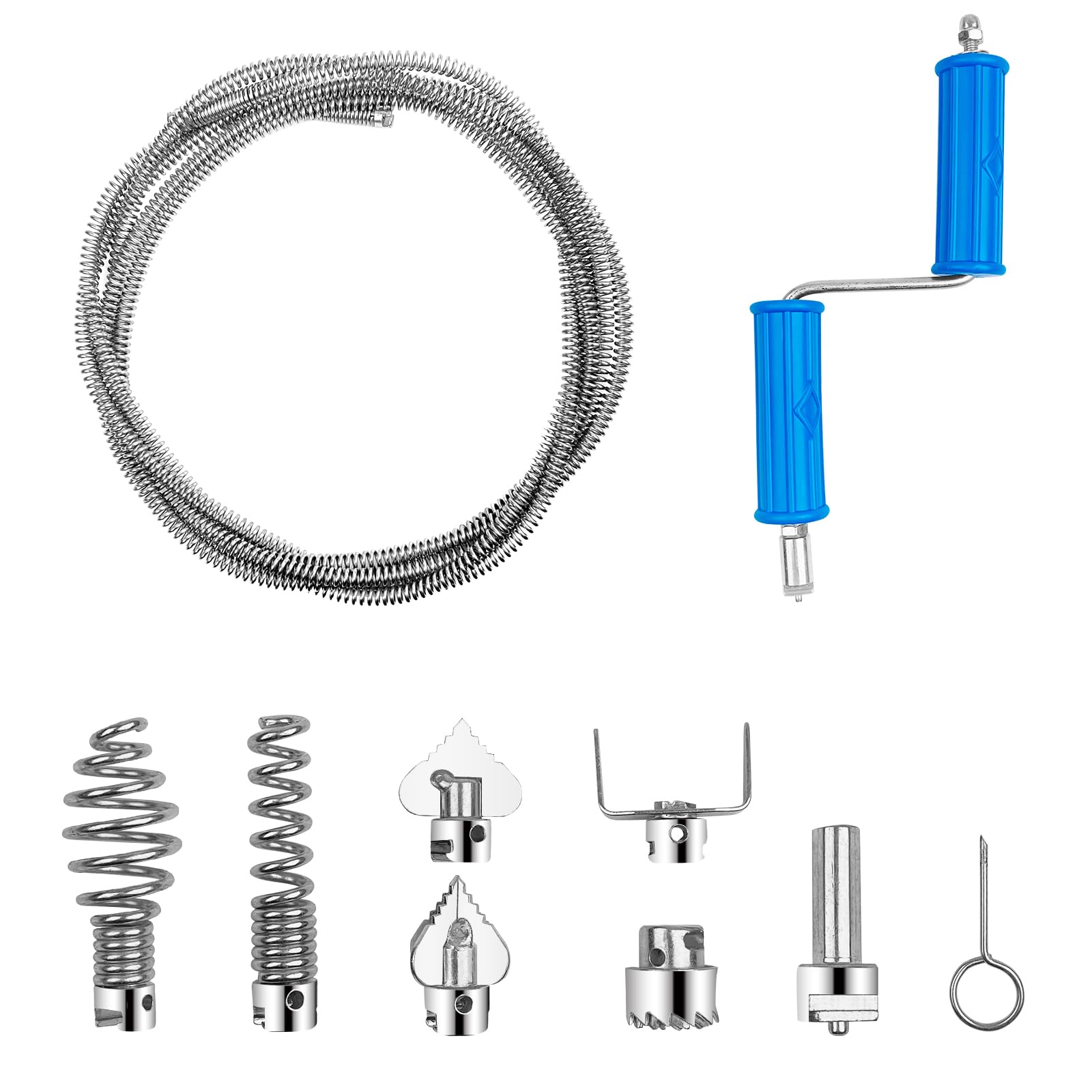 Chiluxendo Desatascador Tuberias Profesional 5M Diámetro 12 MM, Sirga para Desatascar Tuberias, Serpiente de Drenaje, Muelle Desatascador Tuberias, Limpiar Tuberías, Limpiador de Tubos en Espiral