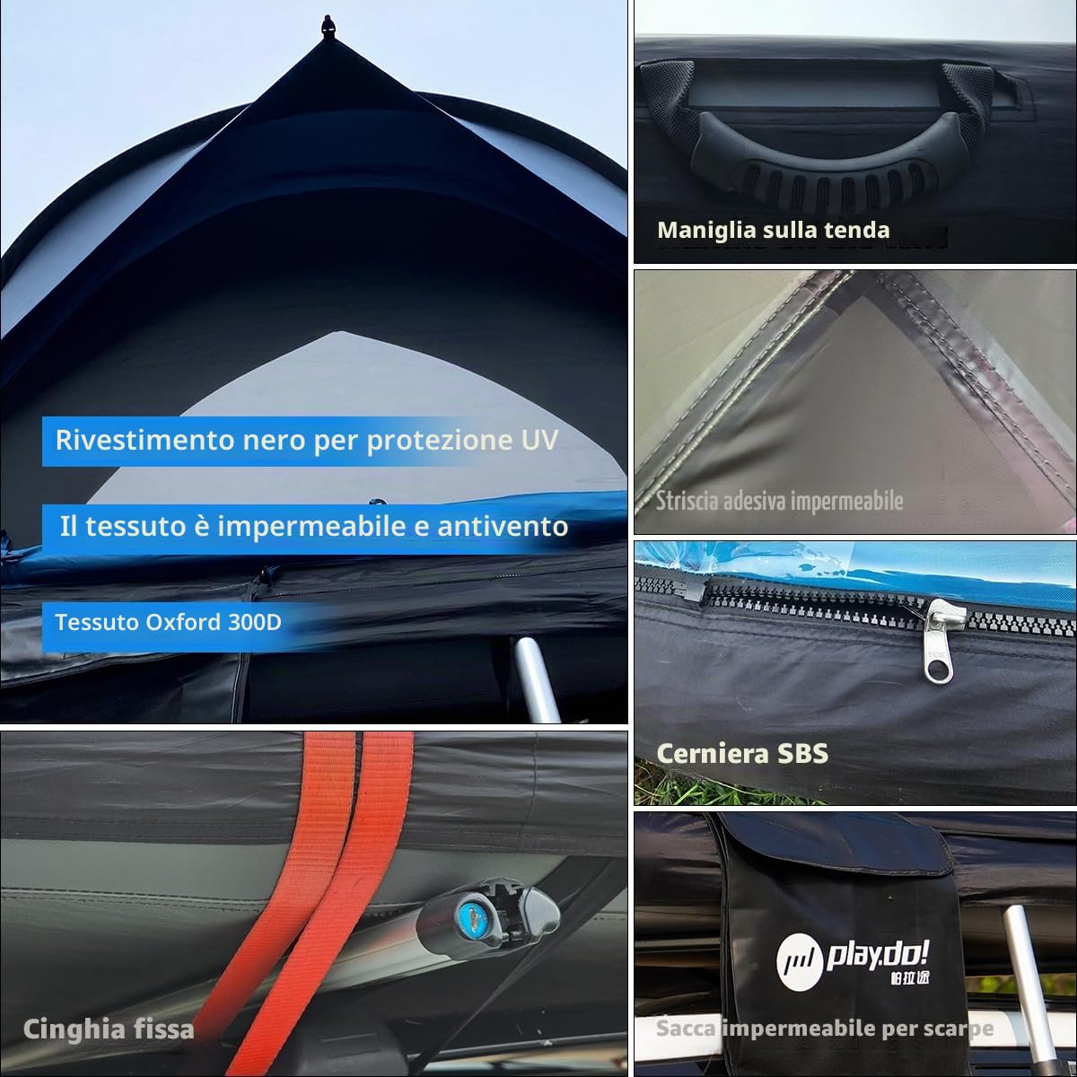 Tenda da tetto gonfiabile per 2 persone, portatile, facile da montare, quattro stagioni, impermeabile e resistenti al sole, adatta a SUV, camion e tour universali