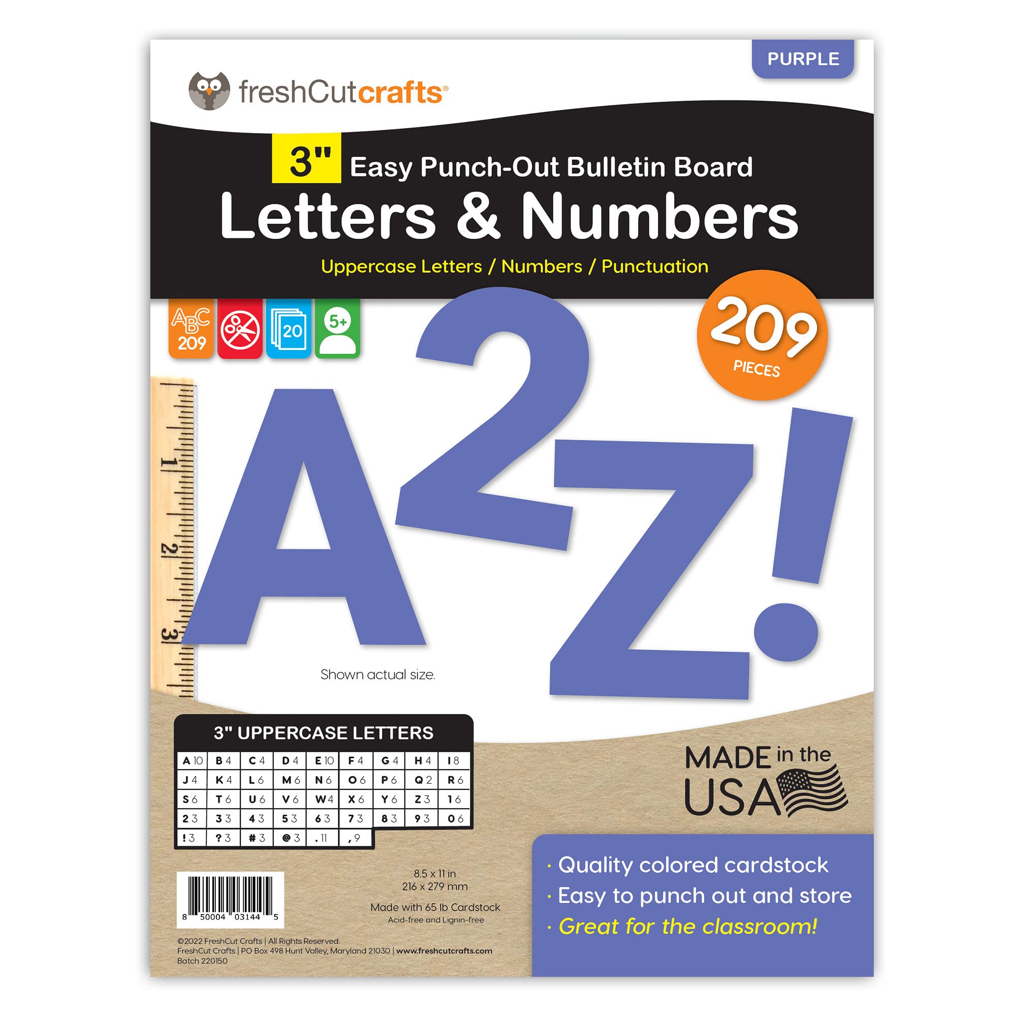 Buy FreshCut Crafts Bulletin Board Letters & Numbers, Purple 3 in