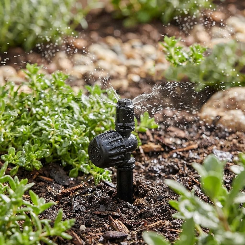 Suinga. 50 x MICRODIFFUSORE di IRRIGAZIONE 180º. Raggio di copertura da 0 a 3,50 metri. Portata regolabile da 0 a 105 l/h. Pressione dell'acqua consigliata da 0,5 a 2,5 bar.