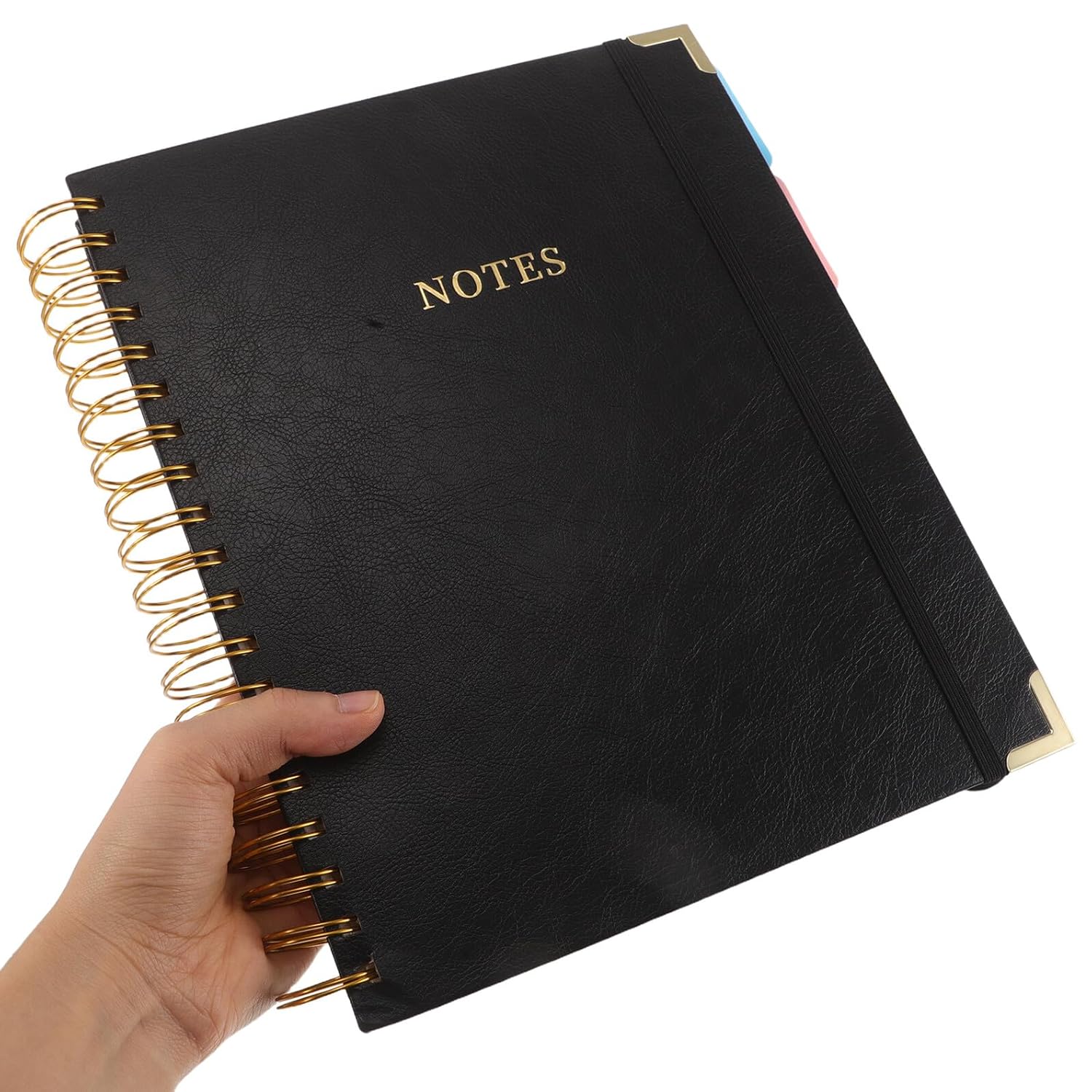 KALLORY Spiral Bound Pu Leather Notebook A5 Lined Journal Budget Planner Organizer for Students Office Travel Money Tracking Black