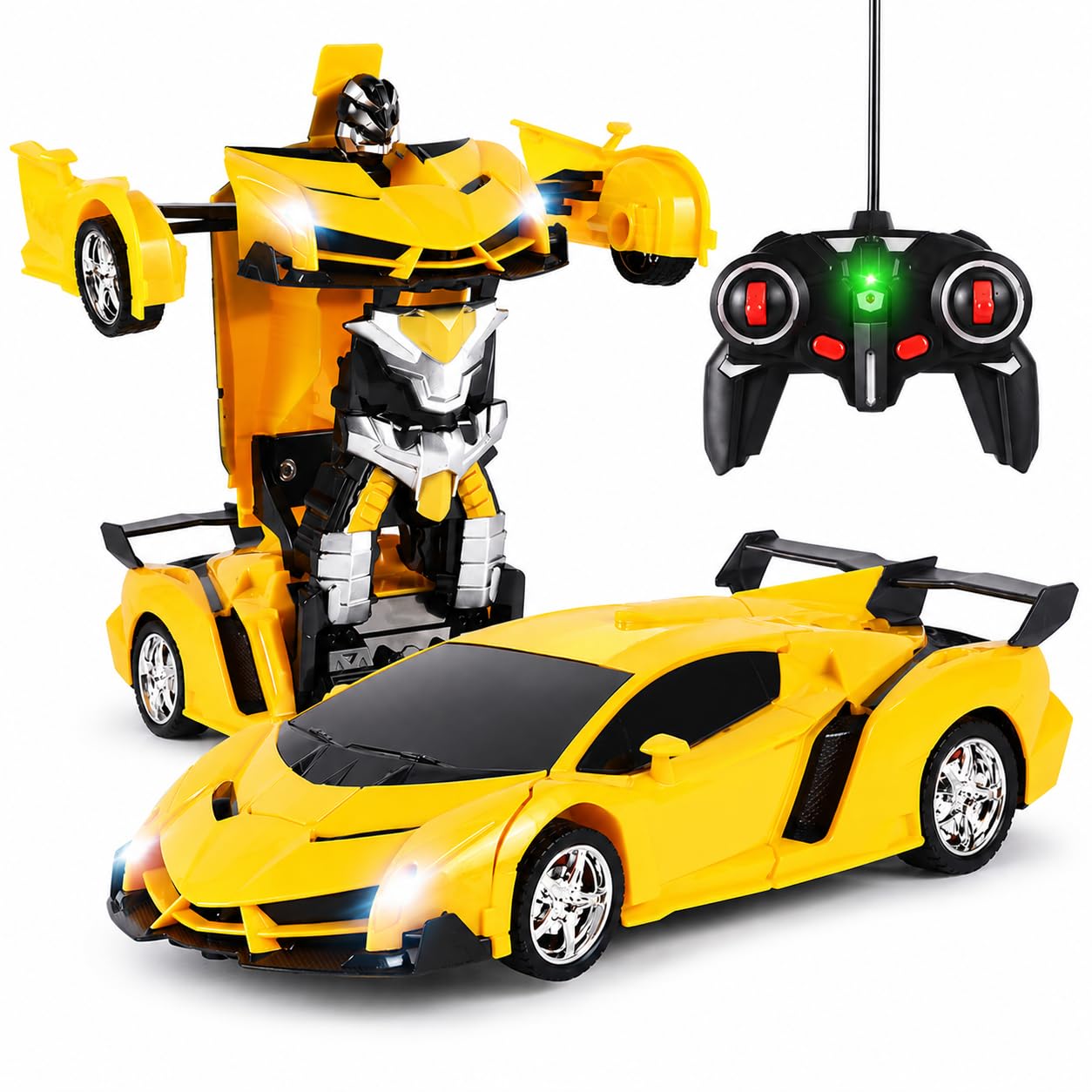 KutaKuta Remote Control Cars, 2 IN 1 Transforming Police Car Toy Gift with Hand Gesture Sencing LED Light Music, Police RC Car Transforming Robot 2.4GHz 360°Rotation Transform