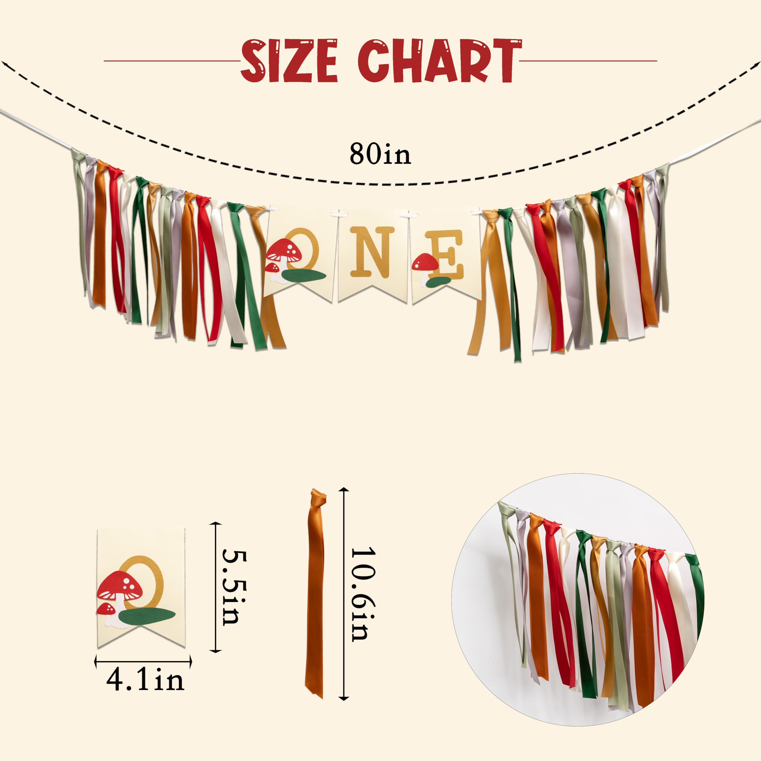 CANTLY Mushroom Highchair Banner - "Sweet One" First Birthday Party Decorations With 80" Ribbon