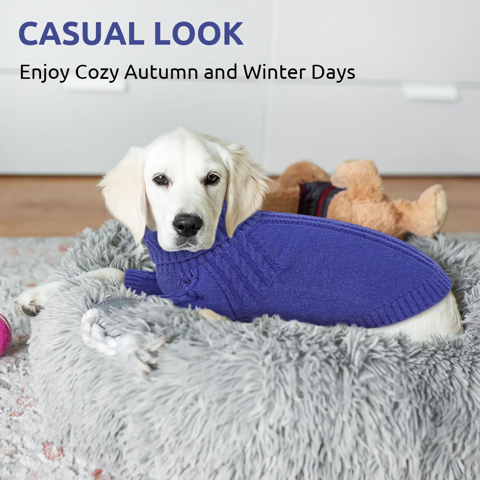 Queenmore Maglione Cane XL, Maglieria con Maniche Lunghe per Inverno, Adatto a Labrador, Border Collie, Golden Retriever - Maglione Natalizio (Blu, XL)