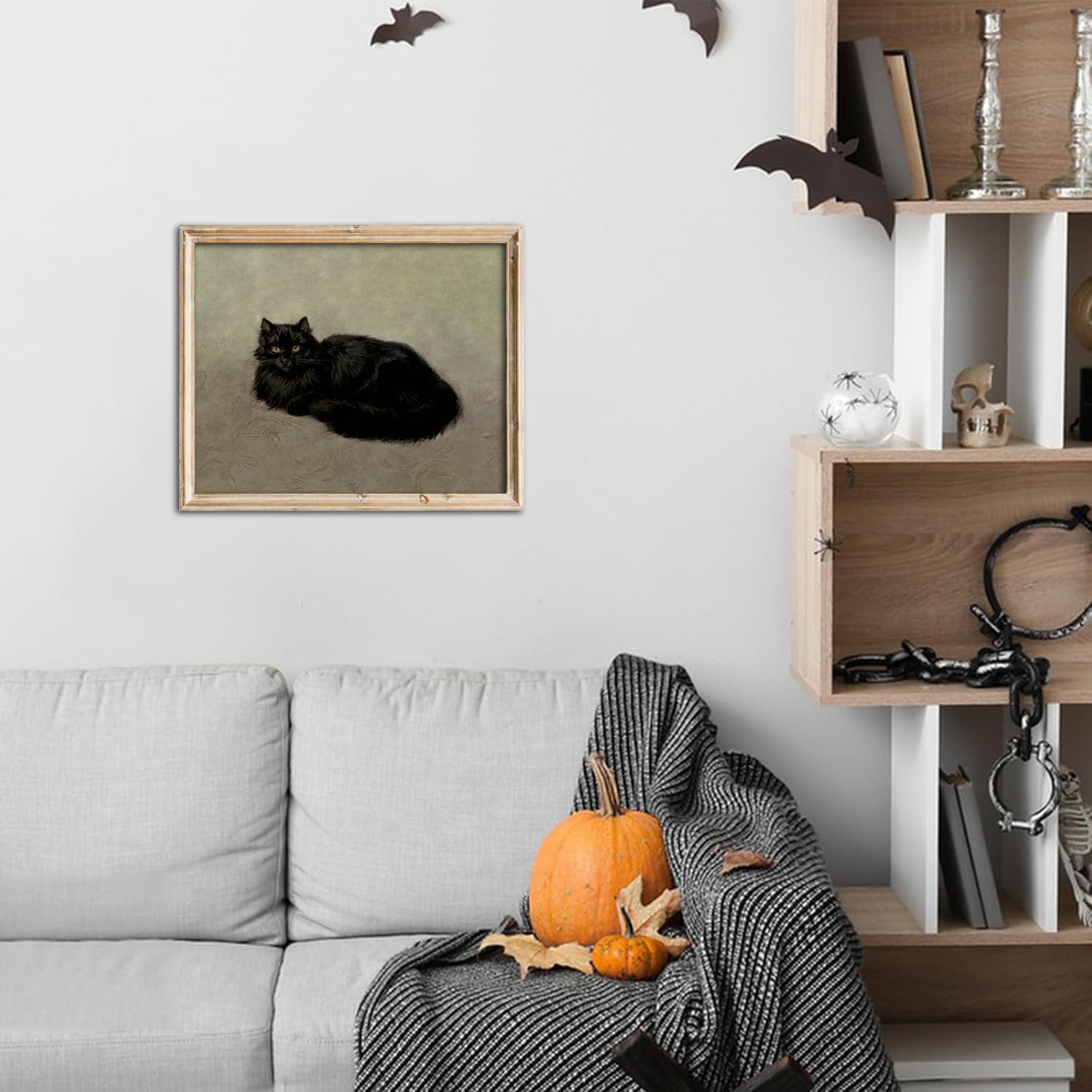 Kizbok Vintage Black Cat Wall Art Prints, Spooky Halloween Canvas Painting, Victorian Dark Academia Halloween Wall Decor, Dark Witchy Cottagecore Aesthetic Poster for Bedroom Gallery Bathroom - UNFRAMED