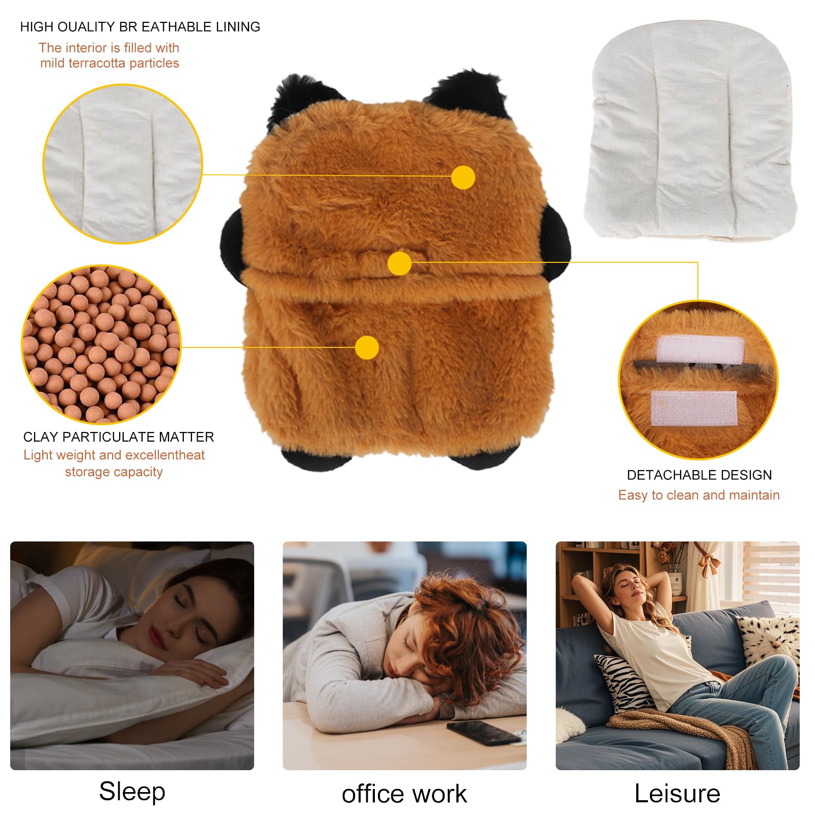 Cuscino termico Microonde Animali Borsa dell'acqua calda per Microonde, Borsa dell'acqua calda Animale per Donna Bambini E Bambino Alla pancia Collo e Dolori di regolazione (Volpe)