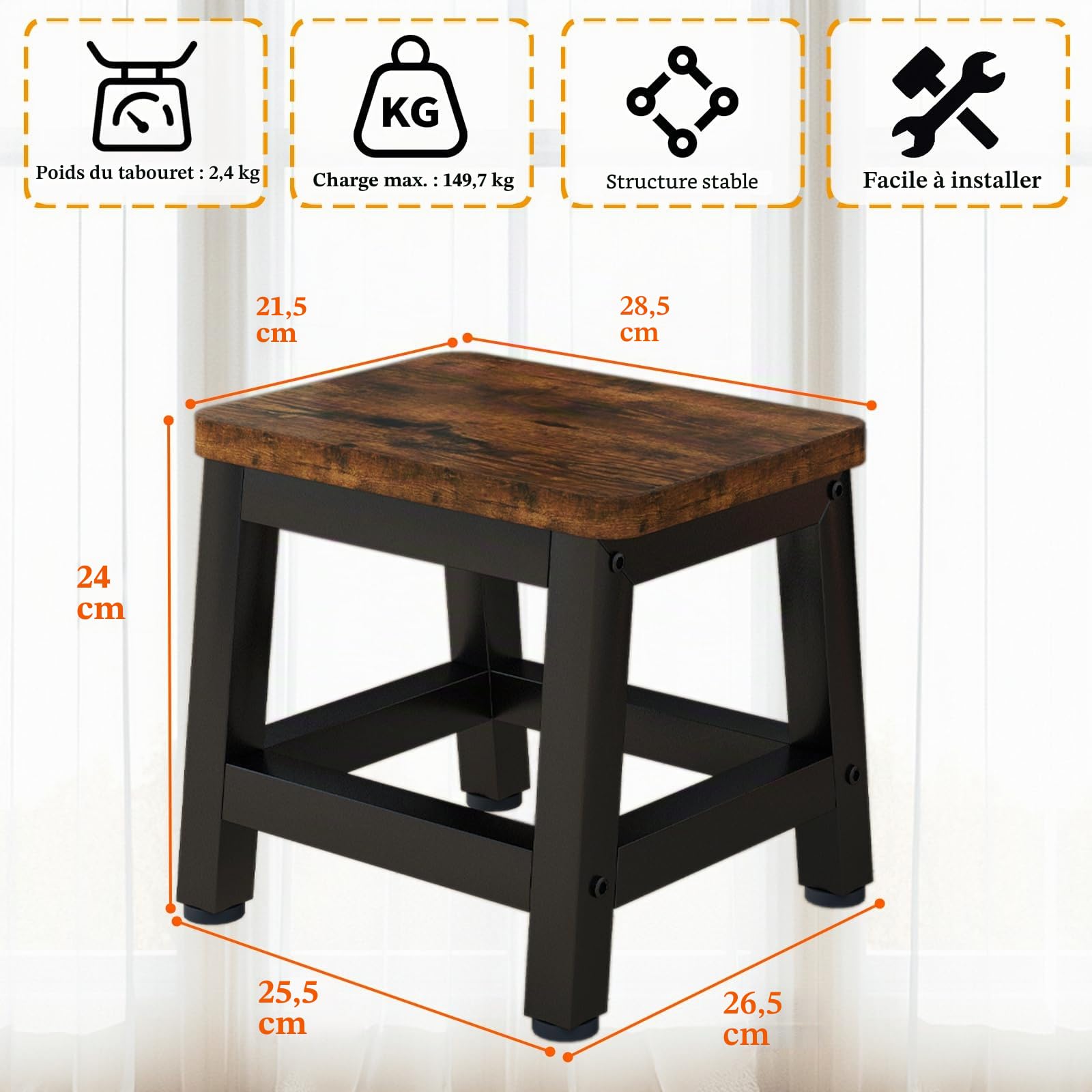 IBUYKE Petit Tabouret Marchepied pour Adultes Enfants, Marchepied en Bois pour Lits Hauts, Mini Tabouret Antidérapant avec Capacité de 330 Lbs pour Chambre Salon Cuisine, Rustique Marron TBD003H