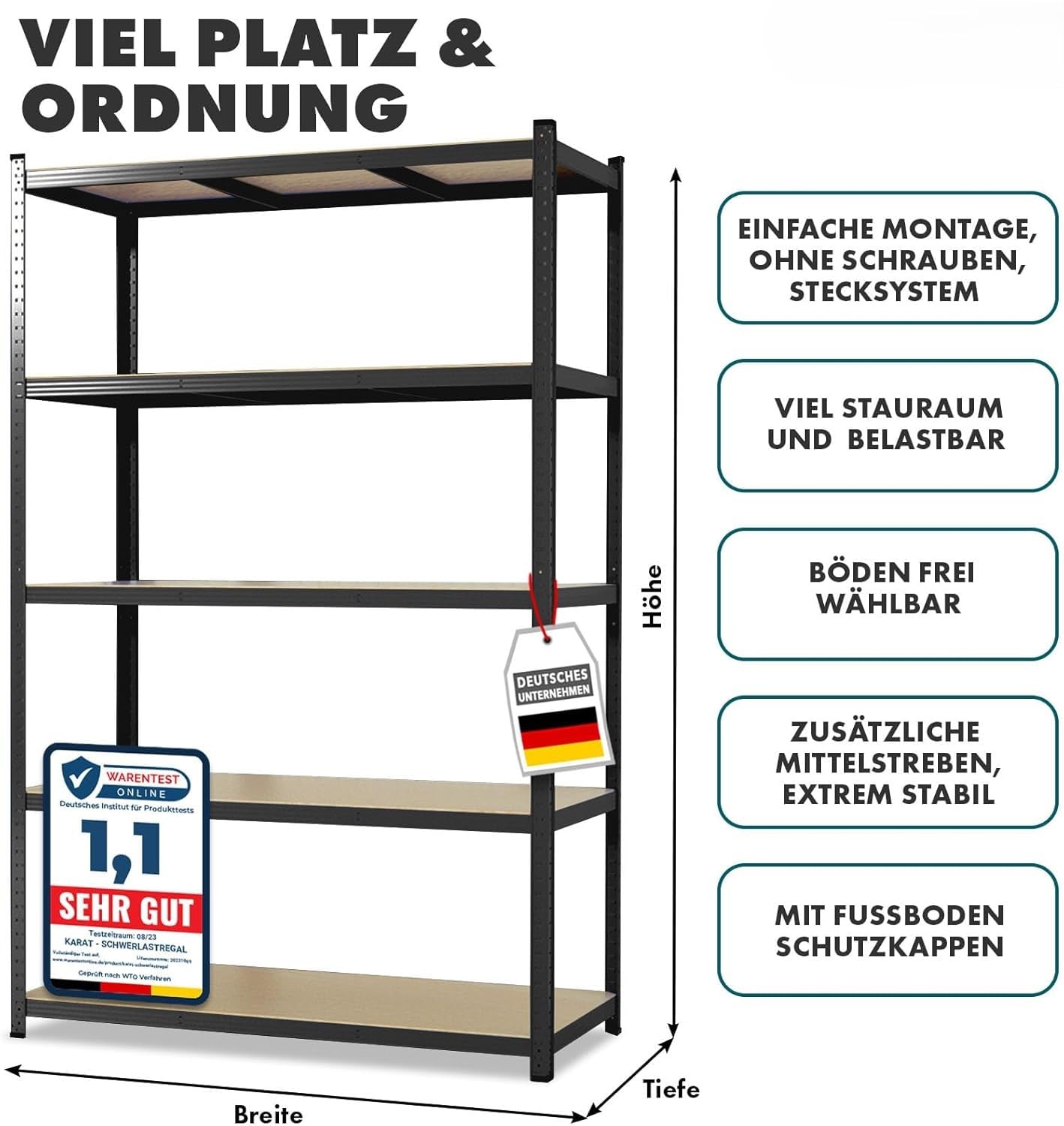 Floordirekt Schwerlastregal, 2er Set, schwarz 200 x 100 x 50 cm Steckregal, Kellerregal, Lagerregal, Werkstattregal, Werkbank - 5 verstellbare Böden (Lakota)
