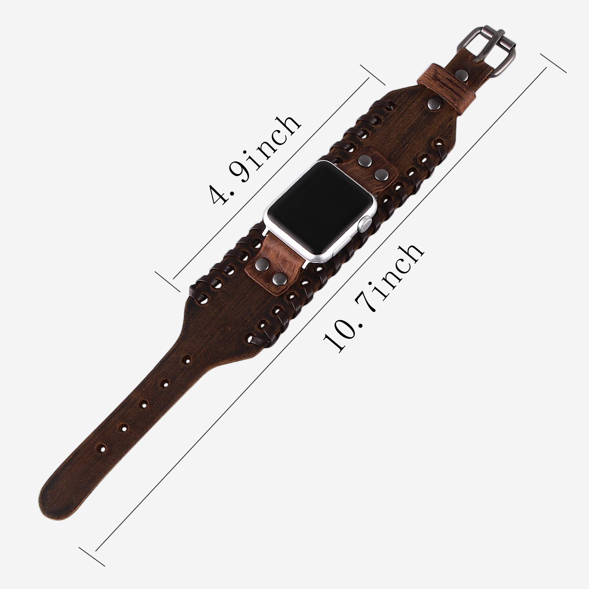 VIQIV Pulsera ancha de cuero compatible con Apple Watch de 38 mm, 40 mm, relojes deportivos para hombres y mujeres, correa de muñeca de repuesto unisex retro para iWatch Series SE 6/5/4/3/2/1, marrón