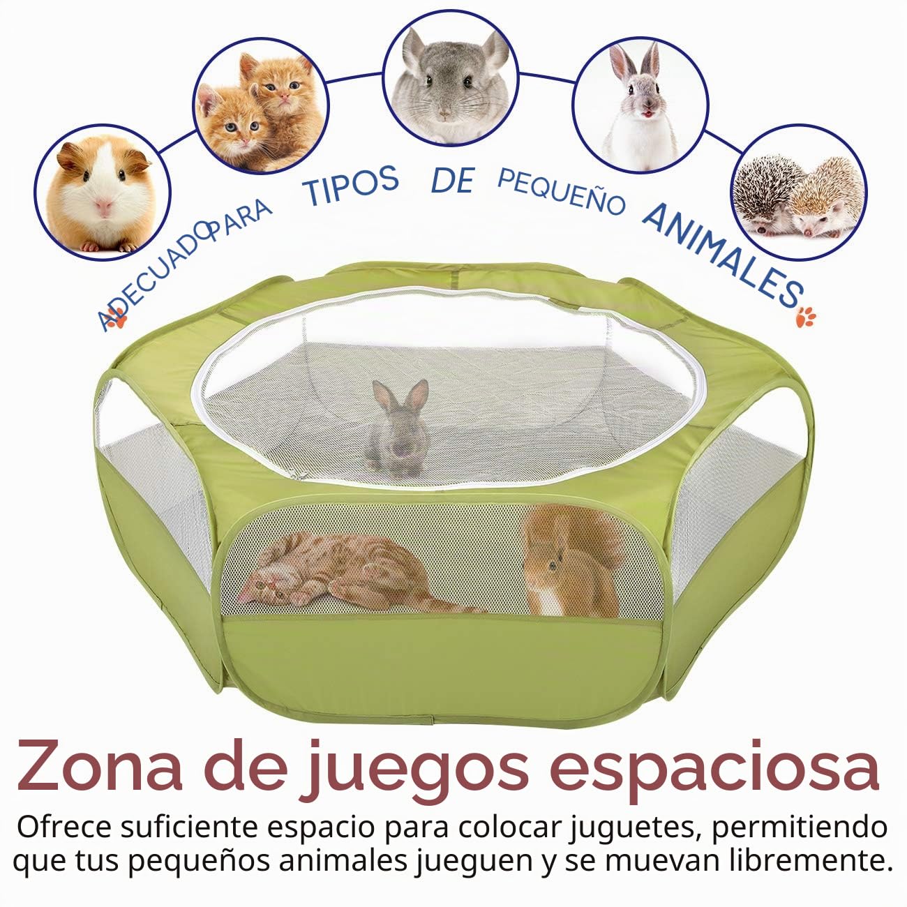 Pawaboo Valla de Animales Portátil de Oxford, Parque de Animales Plegable con Tres Varillas Metálicas y Amplia Abertura para Erizos Ardillas Gatos Dragón y Conejos - Verde de Aguacate