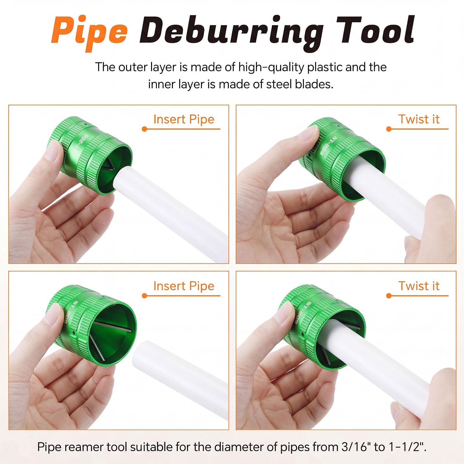 Kit d'outils de plomberie 18 pièces, jauge de profondeur de tuyau, alésoir, St-209, vert