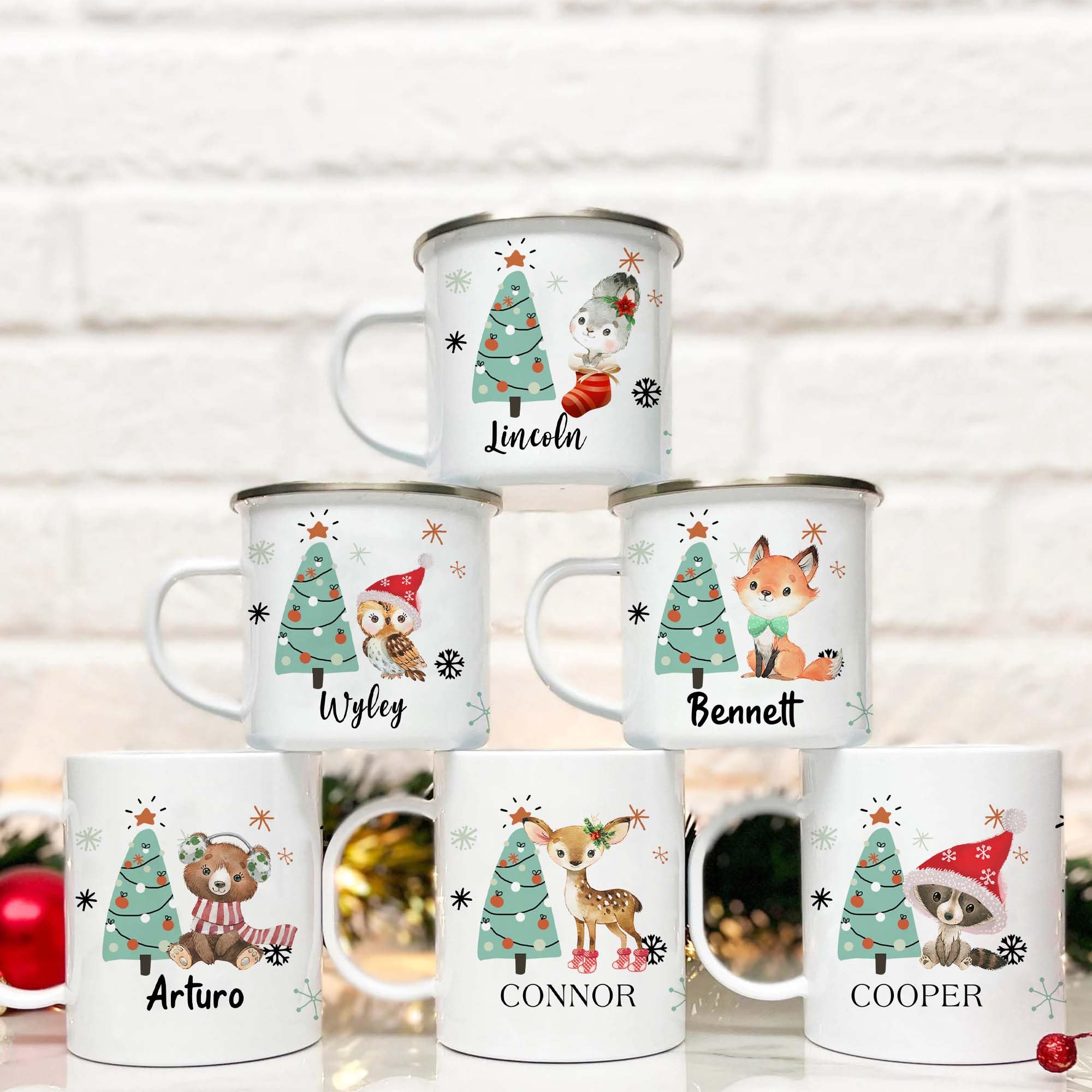 Personalized Christmas Mugs - Custom Name & Initial Hot Cocoa Cups For Kids (11oz) - View #4