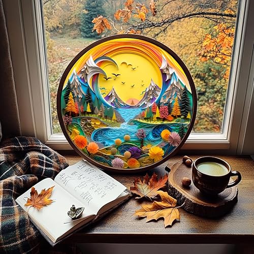 Miniatura 9 de Bgraamiens Rompecabezas de papel Quilling Montañas y ríos - 1000 piezas de papel Quilling Art Puzzle Color Challenge rompecabezas para adultos y