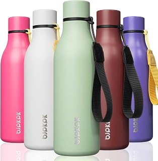 BJPKPK 18oz Insulated Stainless Steel Water Bottle with Strap - BPA-Free Leakproof, 24H Cold 12H Hot, Macaron Green for Sports Travel