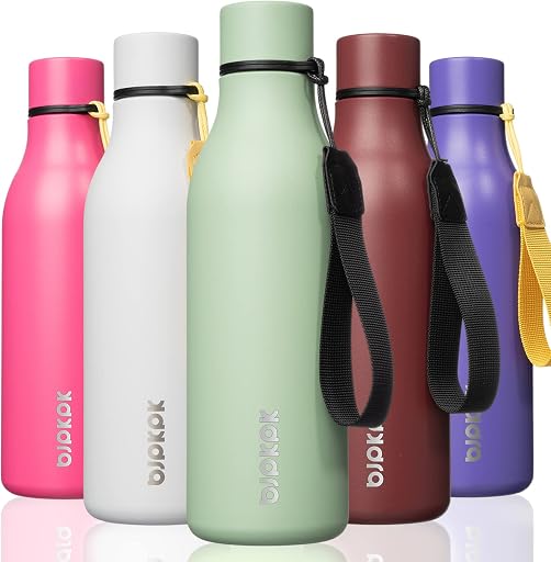 BJPKPK 18oz Insulated Water Bottle, Stainless Steel Bottle with Carry Strap | Keep Cold & Hot Vacuum Insulation, Leak-Proof BPA-Free Design, Slim Bottle Fits Most Cup Holders for Gym, Office & Travel