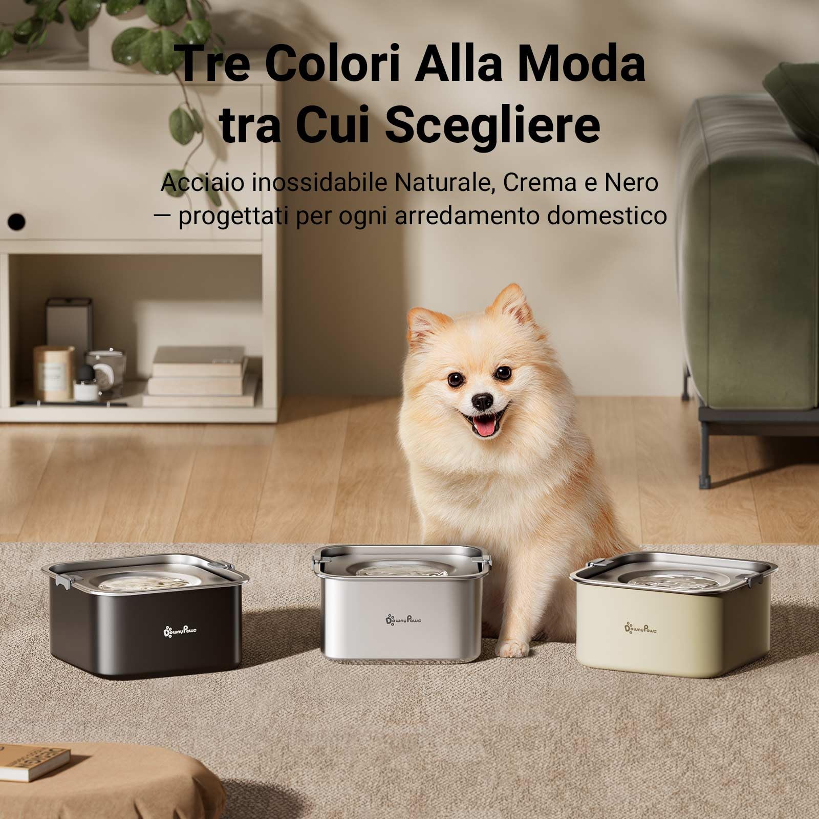 DownyPaws Ciotola Acqua Cane Antigoccia per Piccoli e Medi, 3L Ciotola Antigoccia Cane in Acciaio Inossidabile, Ciotole Acqua Cani Antipolvere e Antiscivolo, Mantiene Pavimento Asciutto (Nero)