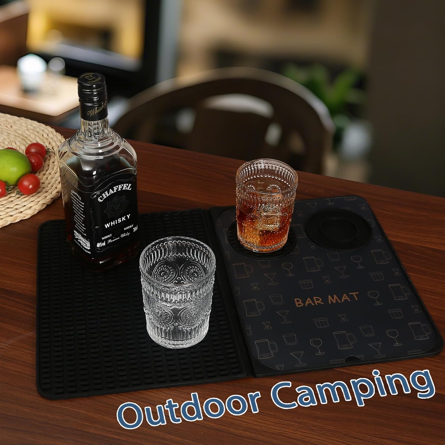 Foldable Bar Mat 18x12 inch - 3-in-1 Silicone Drying Mat with Removable Cutting Board & Rim Tray | Countertop Protector for Home, Outdoor, Travel | Professional Cocktail Accessories (Black) image 3