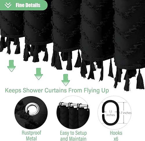 Vista 227 de Dynamene - Cortina de ducha, bohemia y rústica con rayas con chebrón en relieve, cortina texturizada para decoración de baño, juego de cortina A.