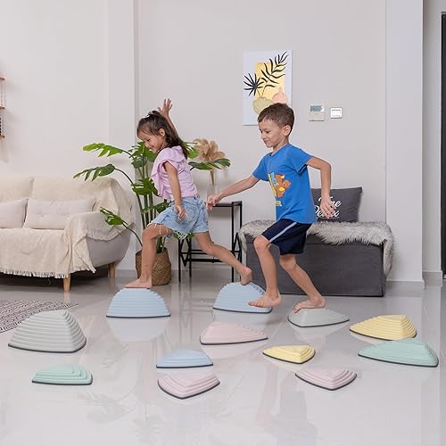 Miniatura 8 de 12 piezas de piedras antideslizantes para carreras de obstáculos para niños, para interiores y exteriores, patio de recreo sensorial, para