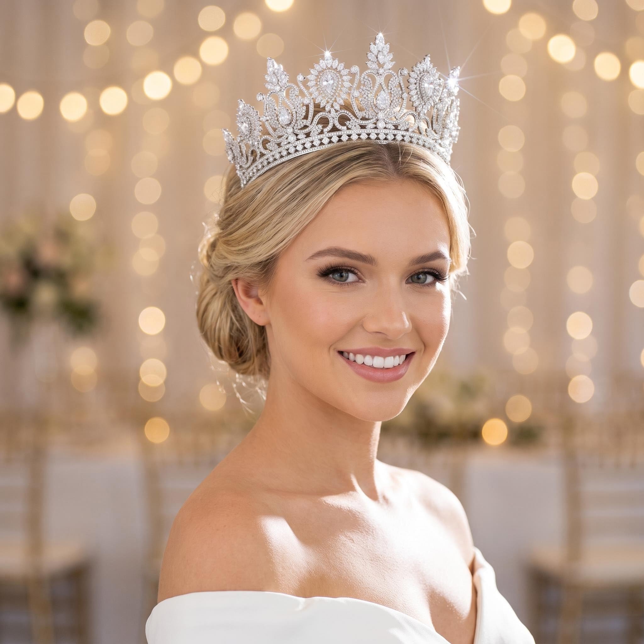 QXMYOO Tiaras y coronas grandes de lujo para boda, corona de concurso de concurso de concurso, tiara alta para novia, plata, oro, flor de sol, circonita cúbica, cumpleaños, graduación, fiesta, tocado