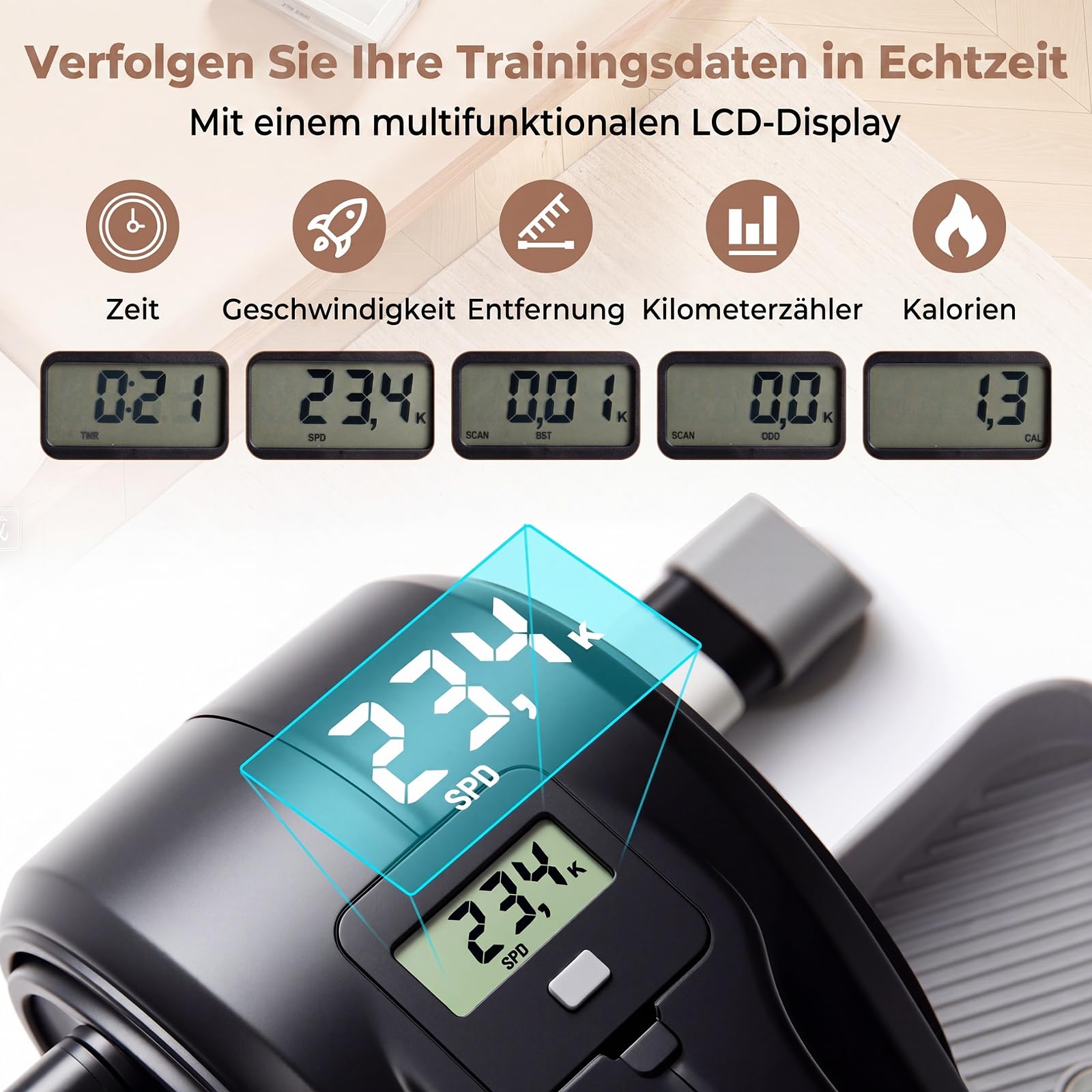 COSTWAY Mini elektrischer Crosstrainer, Stepper für Zuhause, Büro | Ellipsentrainer mit verstellbarem Widerstand & LCD-Display, Leise & Tragbar, Pedaltrainer für Senioren & Erwachsene