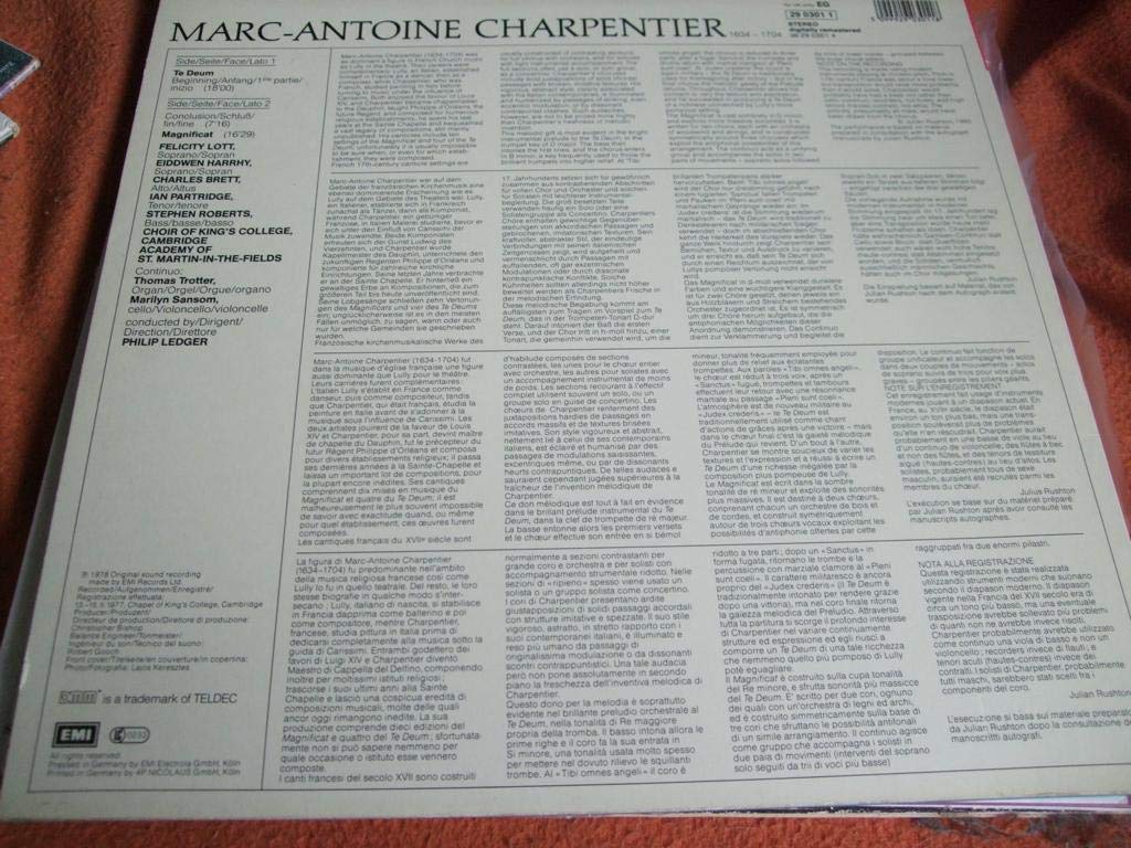 Lp 33 giri Charpentier - Te Deum, Grand Magnificat EG 29 0301 1 Serie: