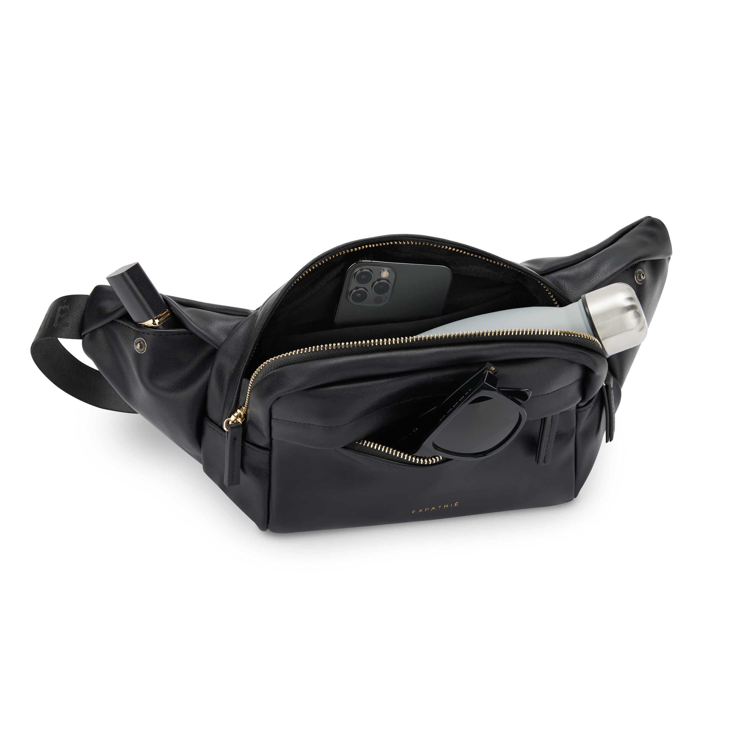 Expatrié Bauchtasche Damen Schwarz - Justine - Brusttasche für Reise, Festival & Sport - Stylische Bumbag aus PU Kunstleder - Wasserabweisend