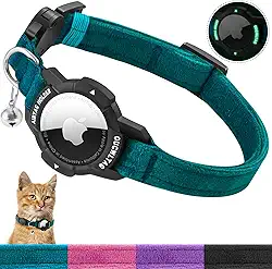 Coleira Luminosa OUCWLTAG GPS para Gatos com Suporte para Apple Air, Coleira Rastreadora com Faixa Elástica de Segurança para Cães e Gatinhos